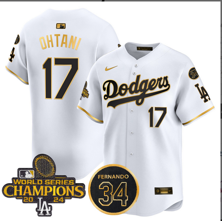 Men MLB Los Angeles Dodgers 17 Ohtani white 2024 World Series Champions Patch Limited Jersey style 3
